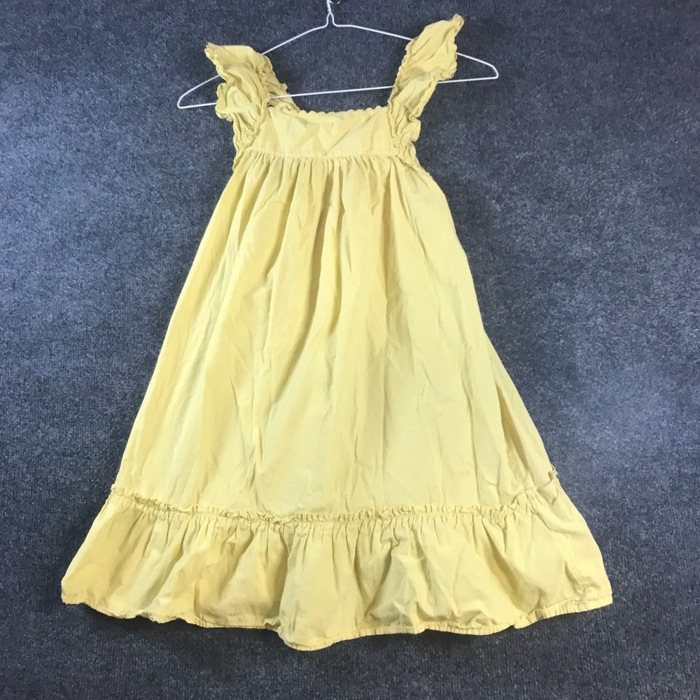 BONTON Dress Girls 10 Yellow Cotton Ruffled Sleeve Square Neck Keyhole Back